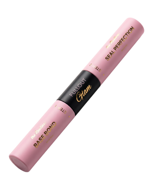 Full Out Glam The Routine Bond and Seal dual-ended cluster lash adhesive in pink packaging